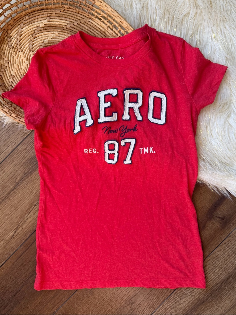 Y2K Aeropostale Red Embroidered Aero ‘87 Short Sleeve T-Shirt Size Large